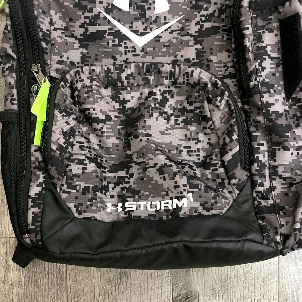 Under Armour Storm 1 Backpack Digital Camo Grey Black Neon Green Baseball Bag
